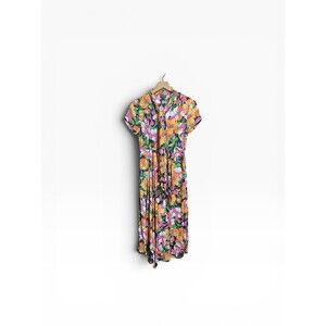 Topshop Cinched Dress Womens 2 Floral Tropical Grandmillennial Fit & Flare MIDI